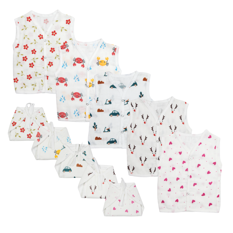 Muslin Button Jabla Nappy Set Pack Of 5 Random Designs
