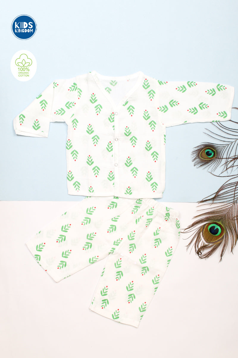 Muslin Night Suit Green Leaf