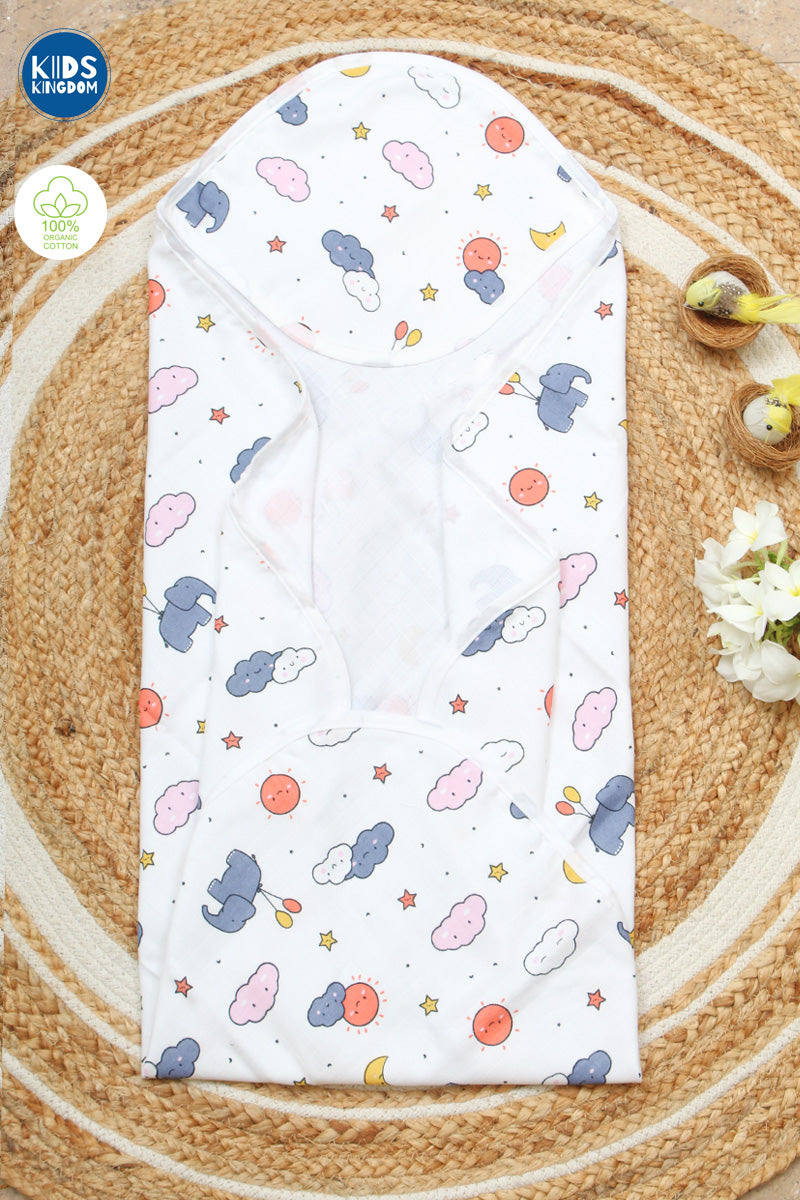Muslin Hooded Towel 2-Layer Elephant And Cloud
