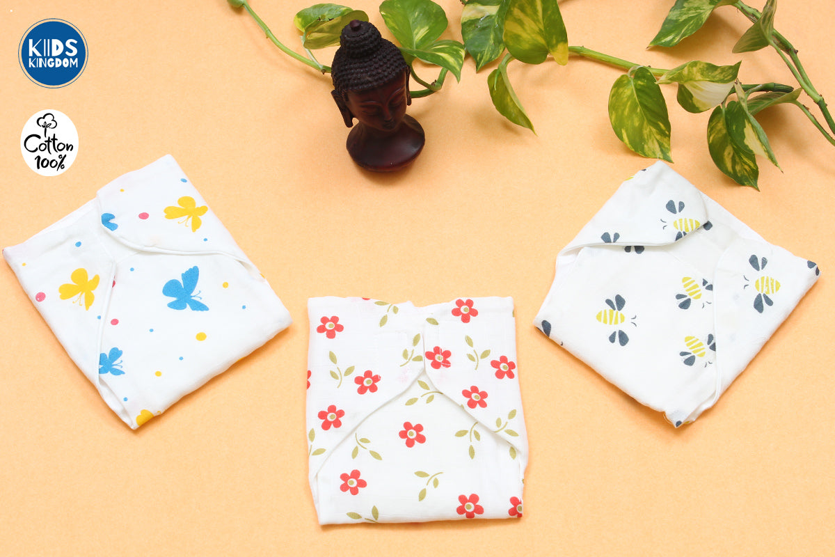Muslin Velcro Nappy Pack of 3 Random Design