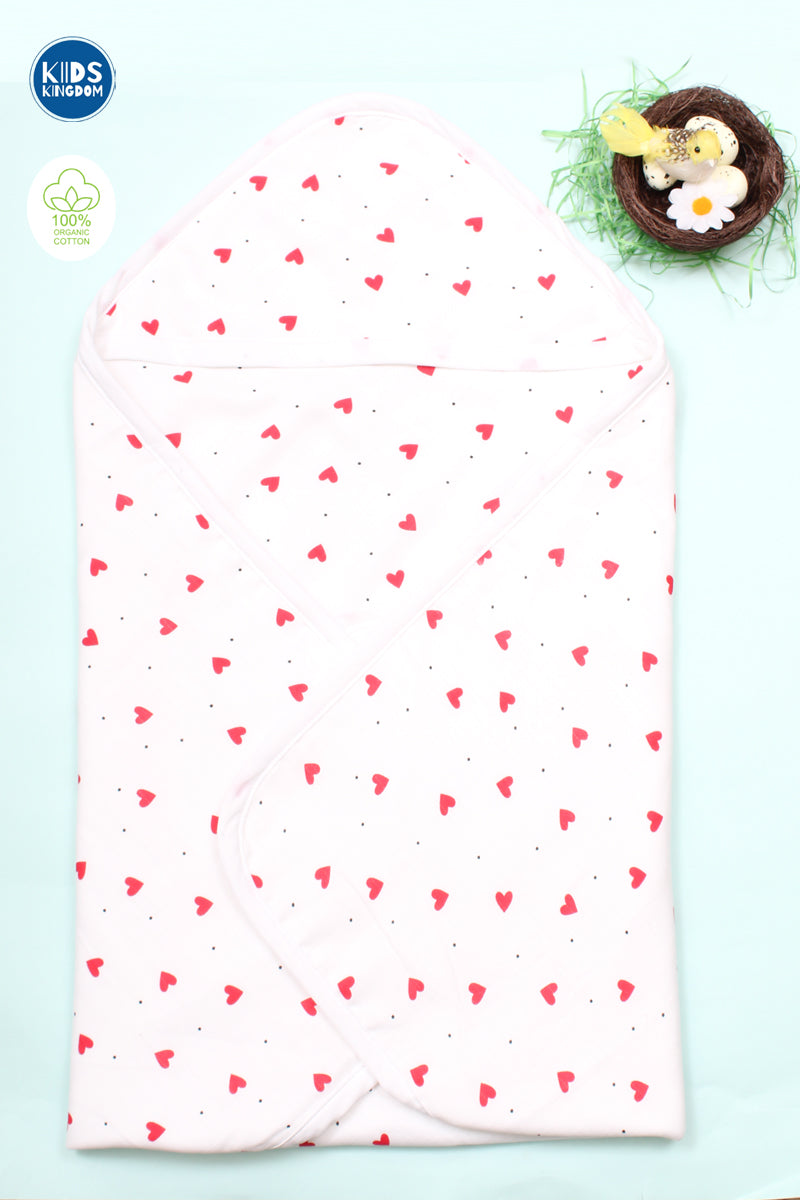 Muslin Hooded Receiving Blanket 8-Layer Red Heart