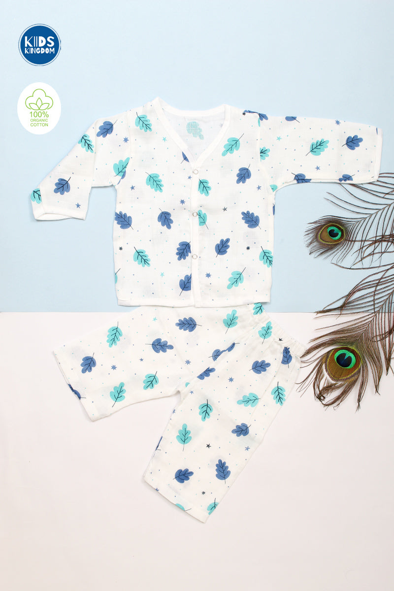 Muslin Night Suit Blue Leaf