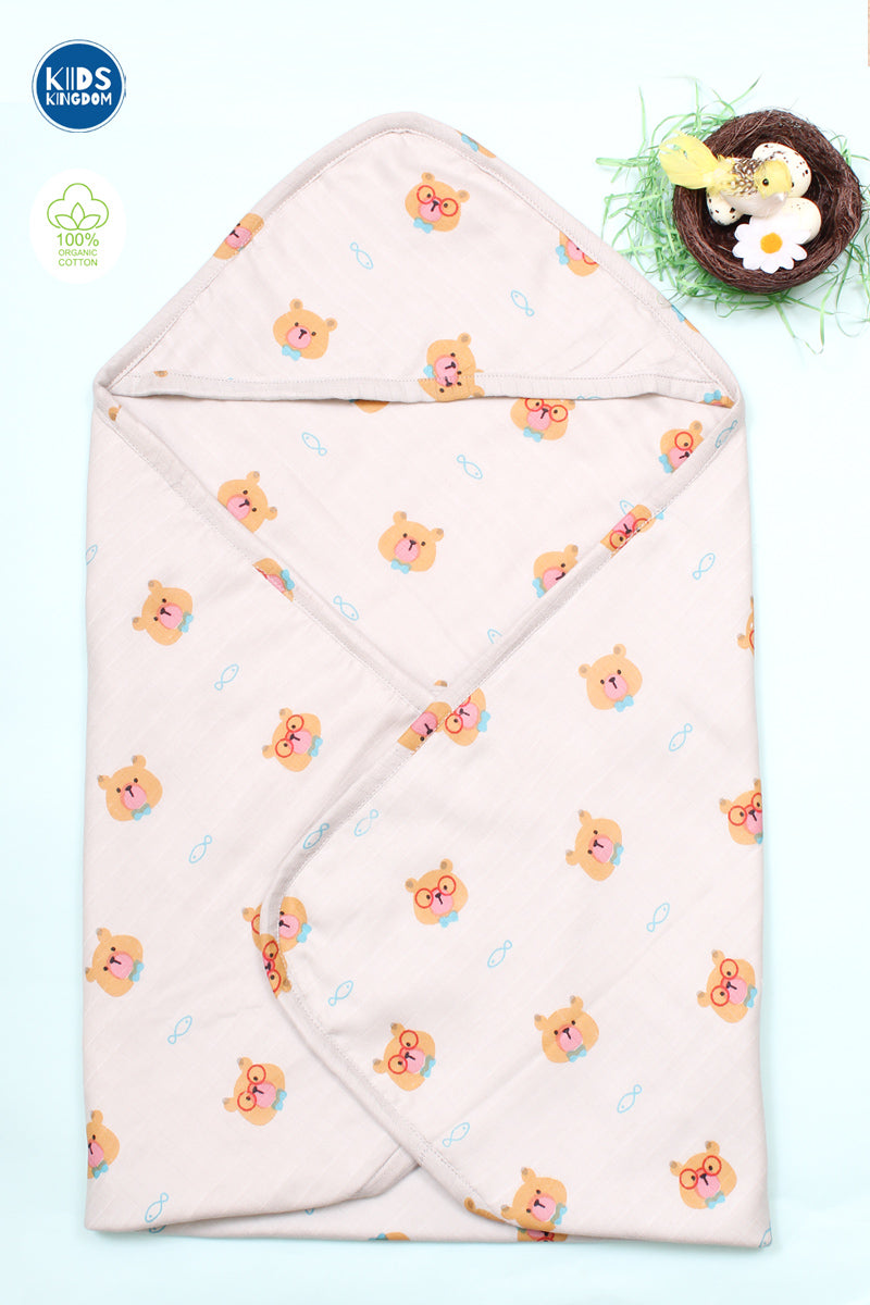 Muslin Hooded Receiving Blanket 8-Layer GreyTeddy