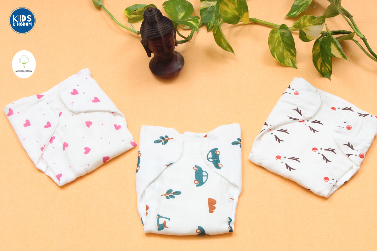 Muslin Velcro Nappy Pack of 3 Random Design