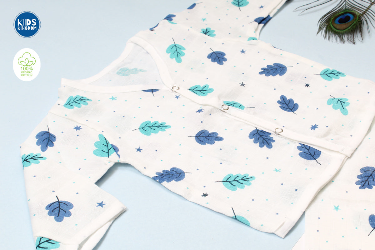Muslin Night Suit Blue Leaf