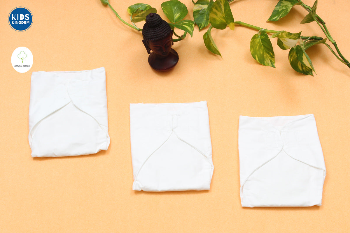 Cotton Velcro Nappy White Pack of 3