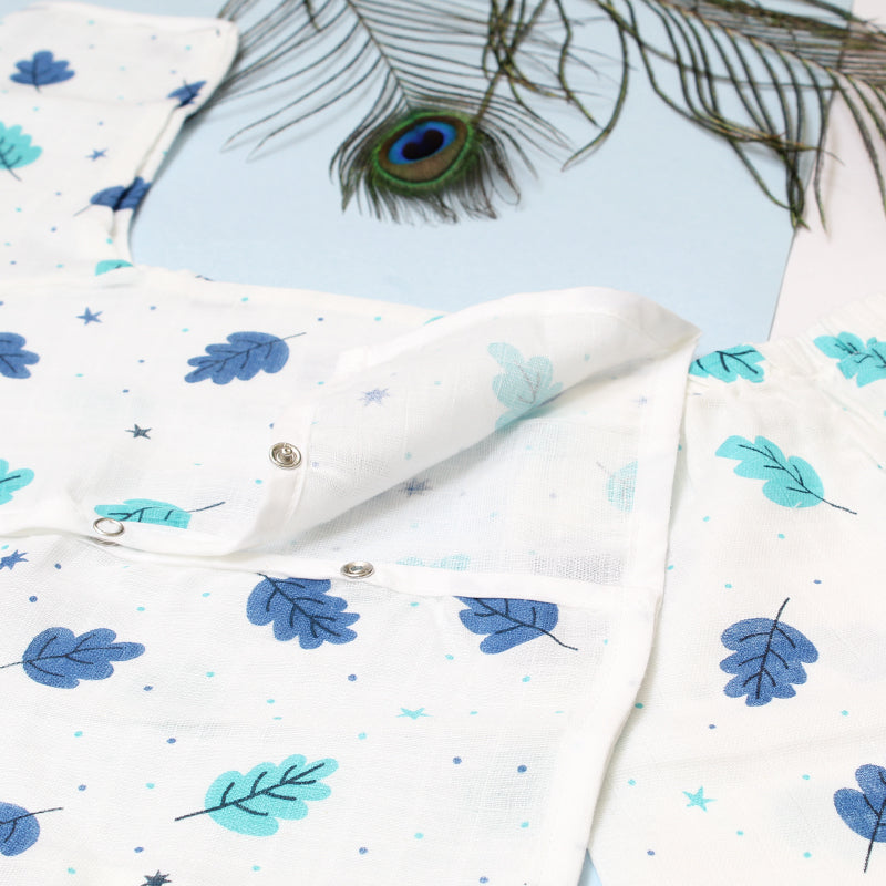 Muslin Night Suit Blue Leaf