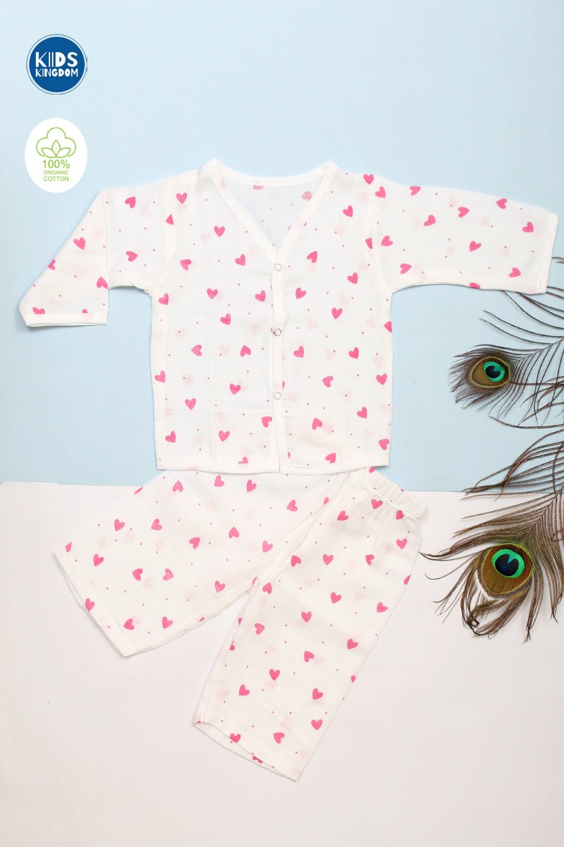 Muslin Night Suit Pink Heart