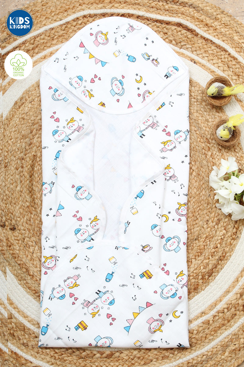 Muslin Hooded Towel 2-Layer Friends