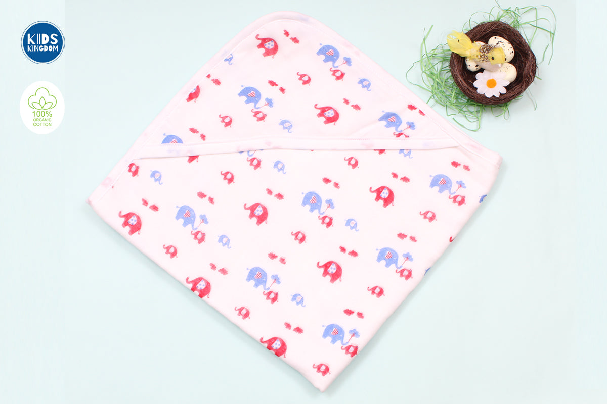 Muslin Hooded Receiving Blanket 8-Layer Elephant