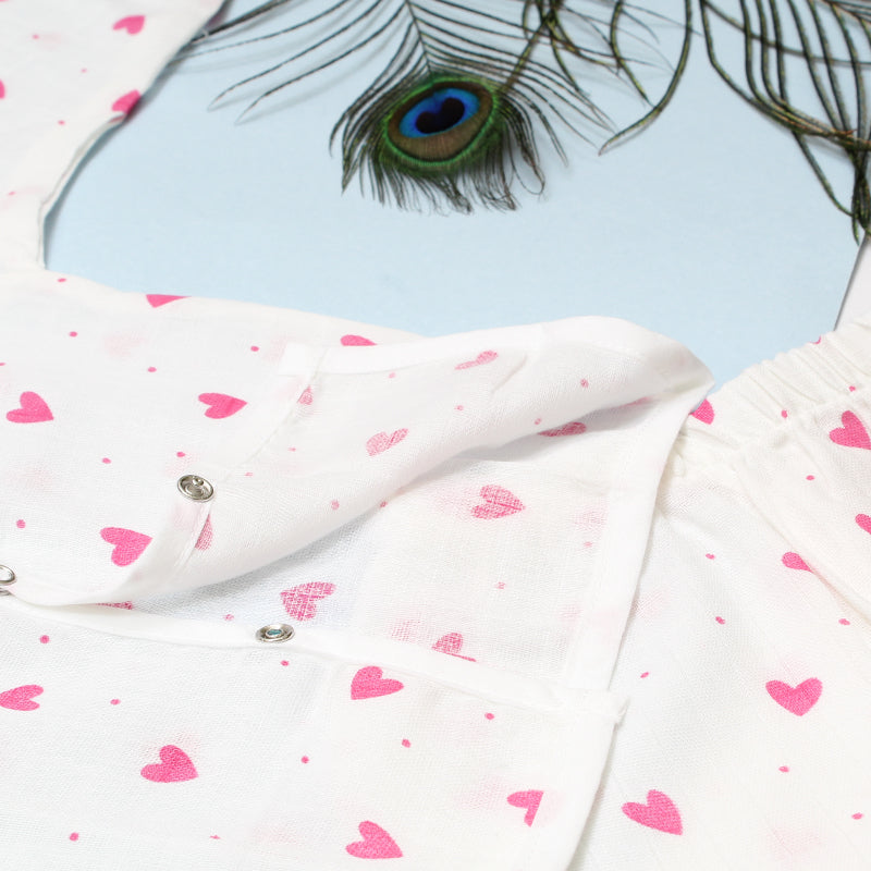 Muslin Night Suit Pink Heart