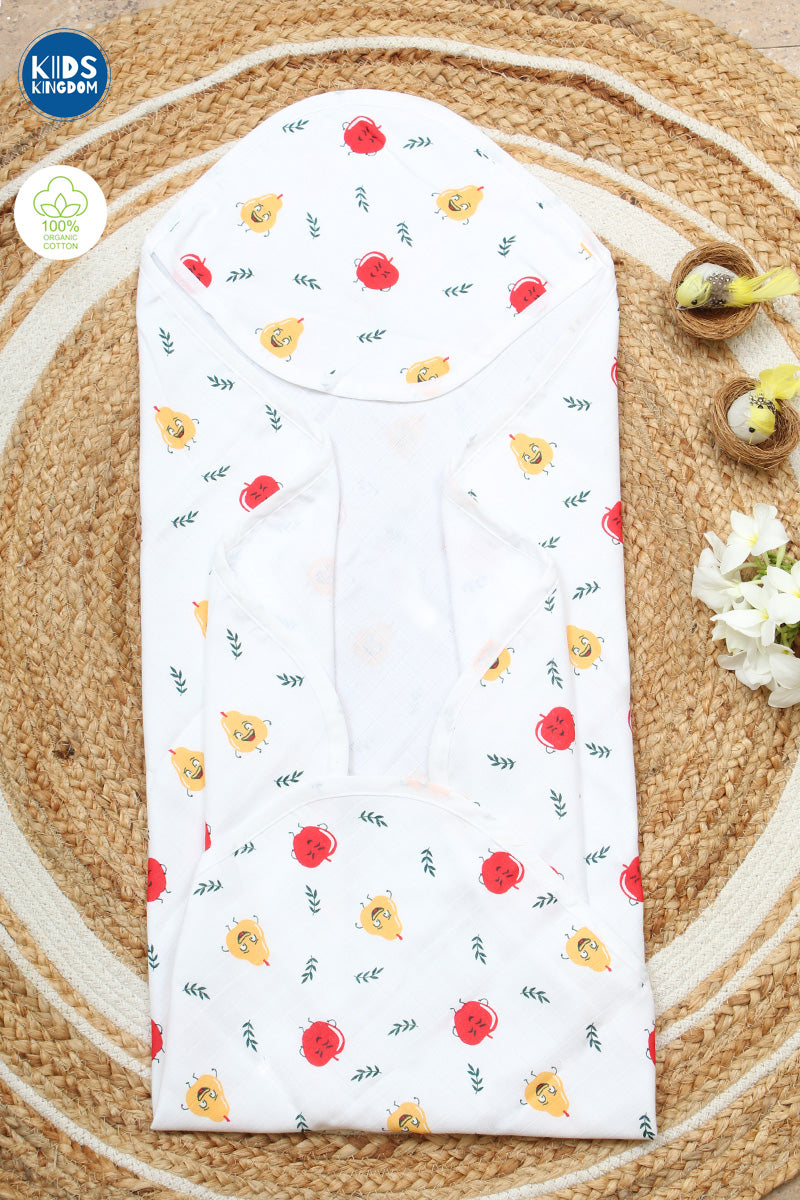 Muslin Hooded Towel 2-Layer Apple