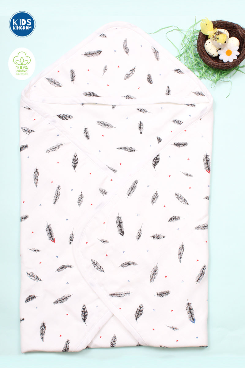 Muslin Hooded Receiving Blanket 8-Layer Black Feather