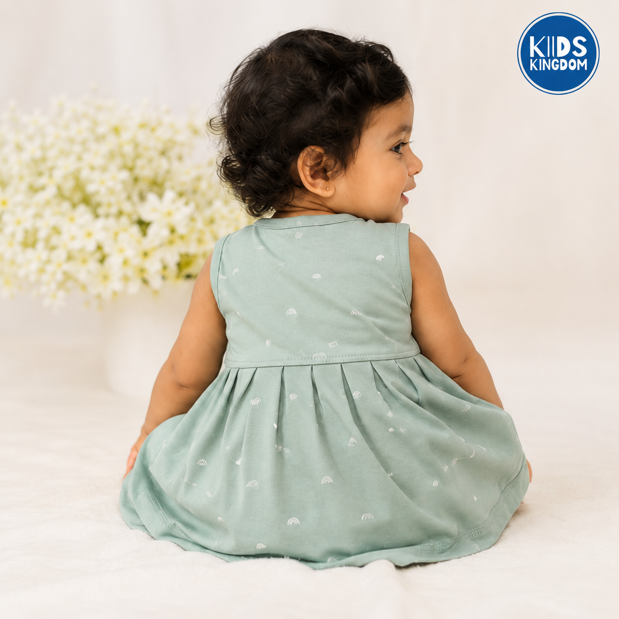 Cotton Sleeveless Frock Sage Rainbow