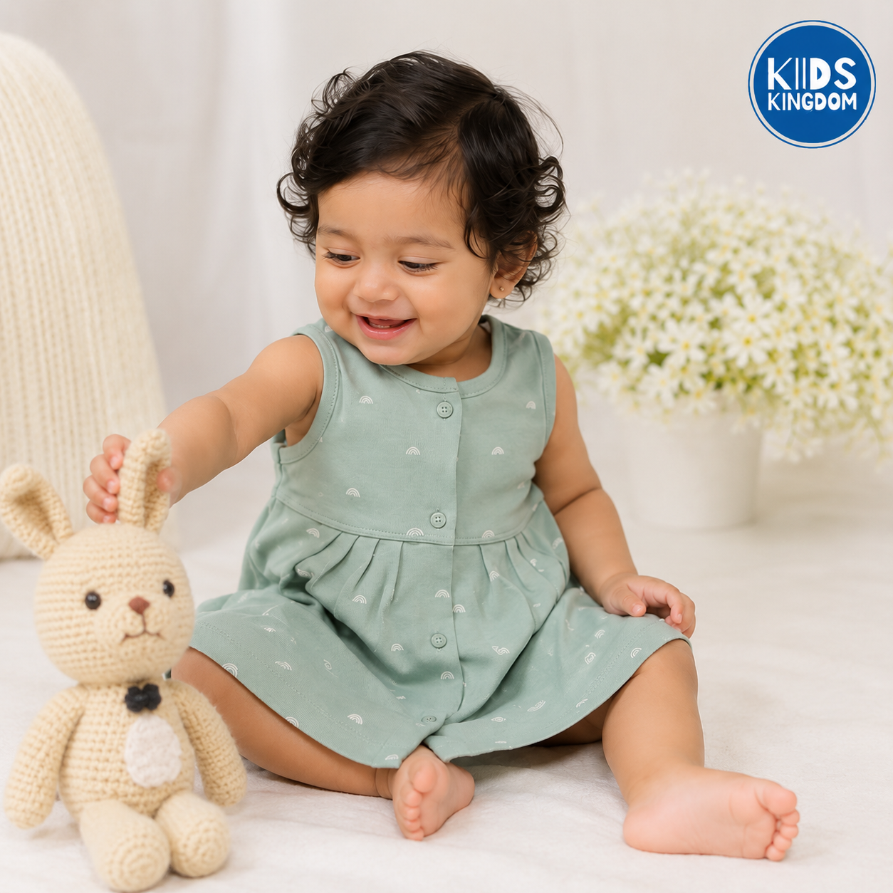 Cotton Sleeveless Frock Sage Rainbow