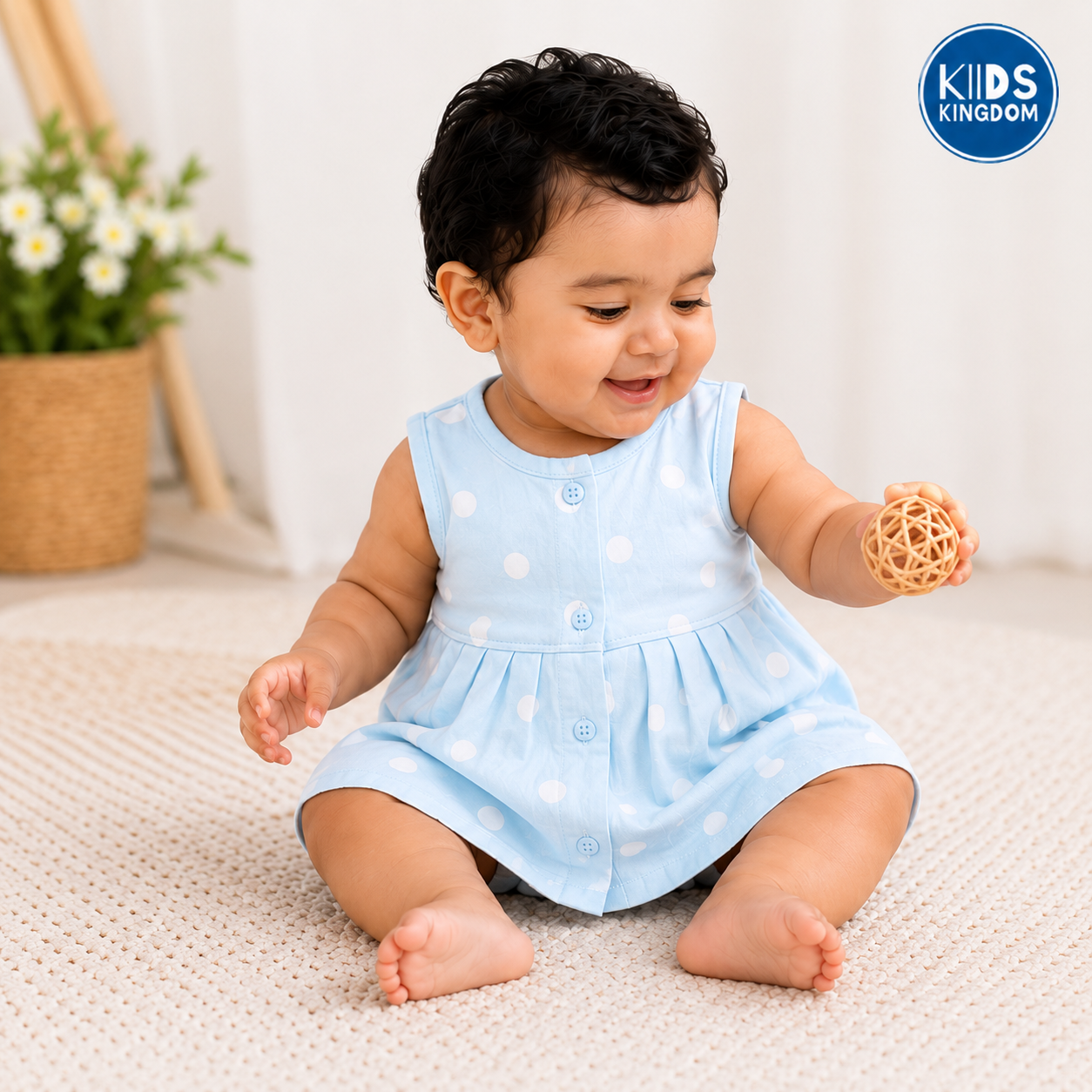 Cotton Sleeveless Frock Snow Dots