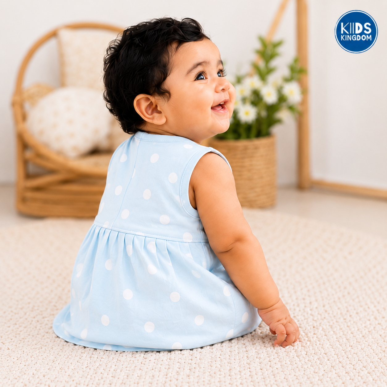 Cotton Sleeveless Frock Snow Dots