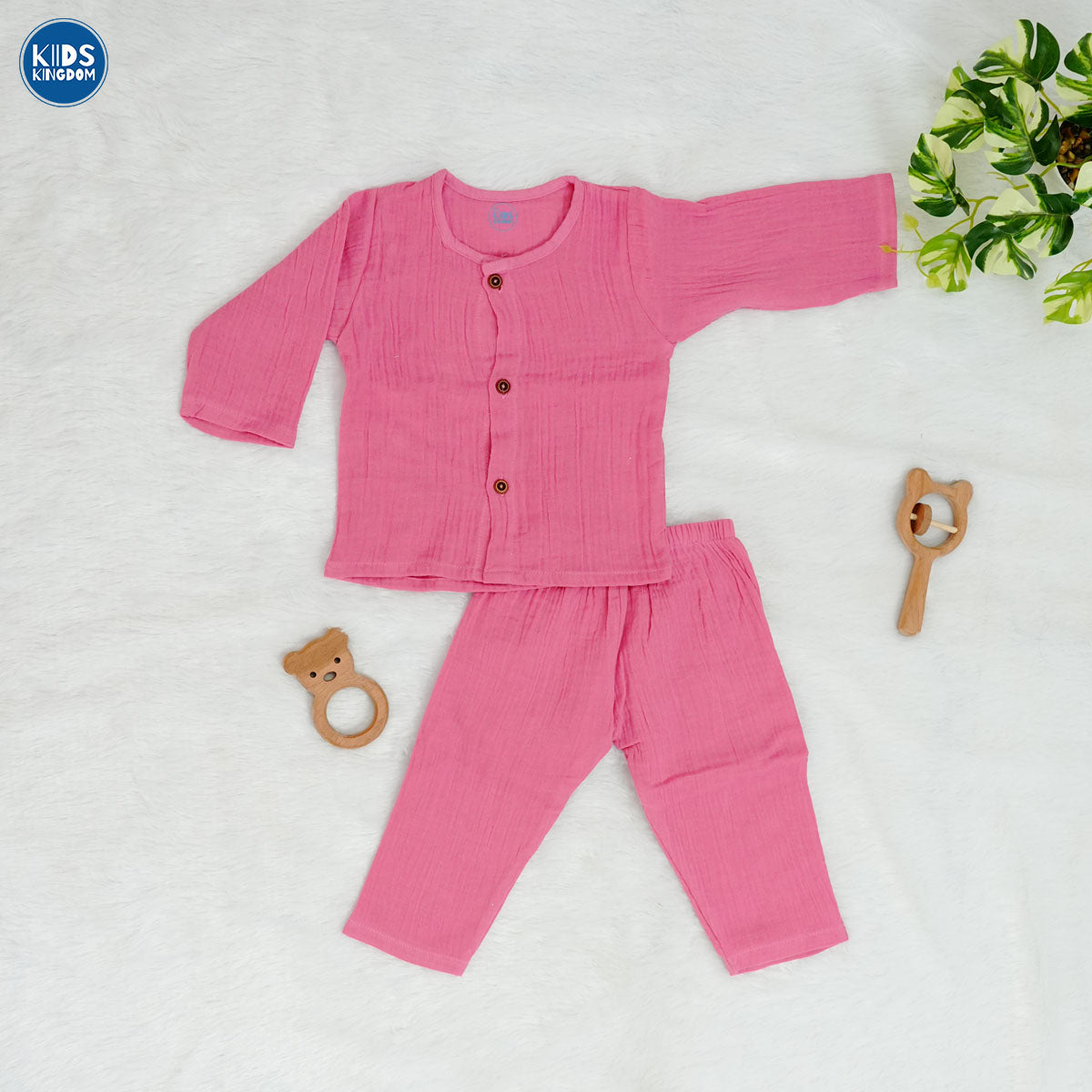 Crinkled Muslin Night Suit Berry
