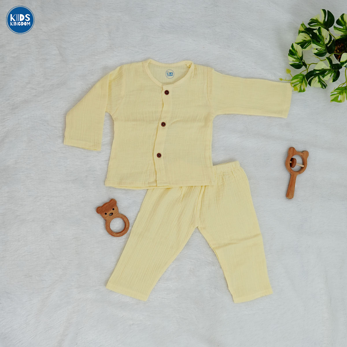 Crinkled Muslin Night Suit Buttercream