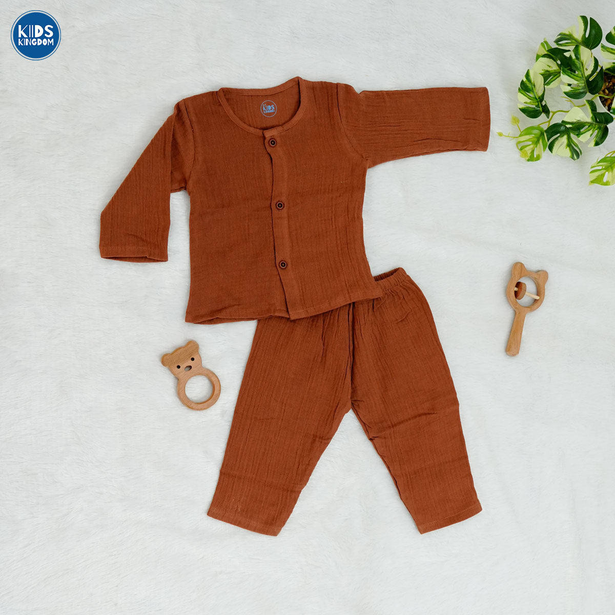 Crinkled Muslin Night Suit Cinnamon