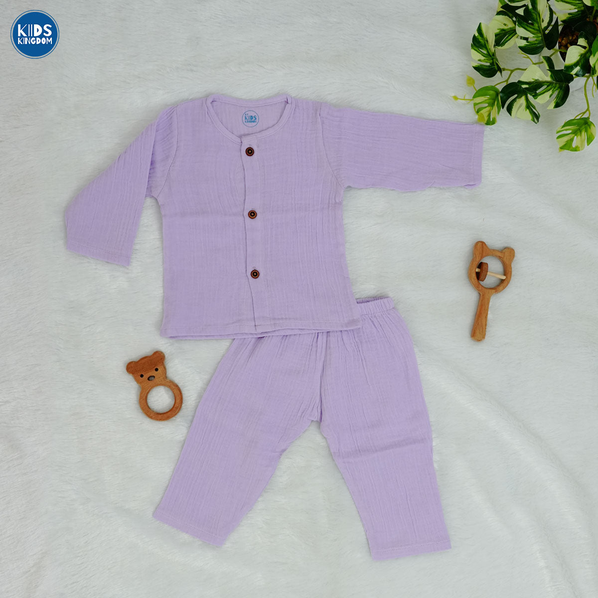 Crinkled Muslin Night Suit Lilac