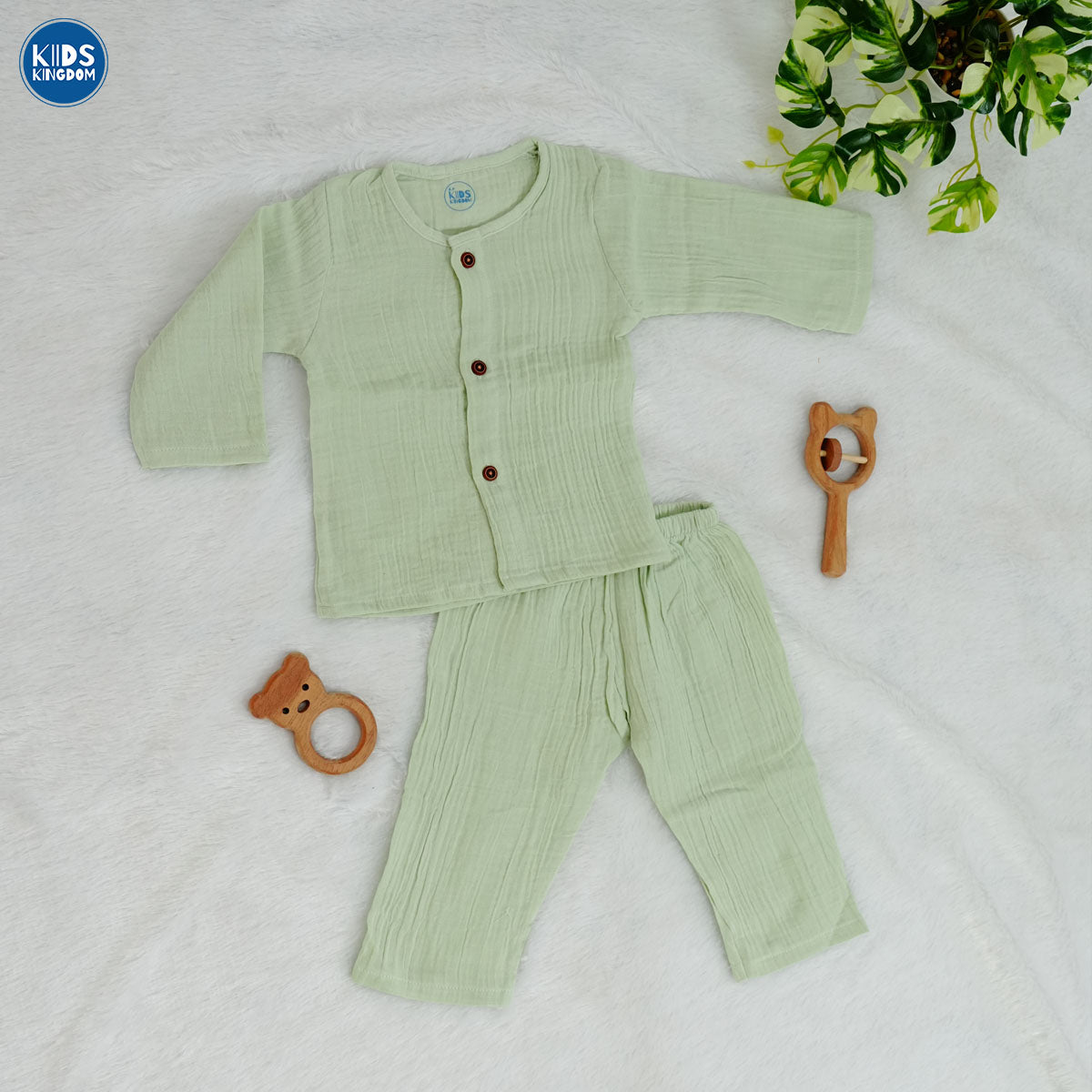 Crinkled Muslin Night Suit Mint