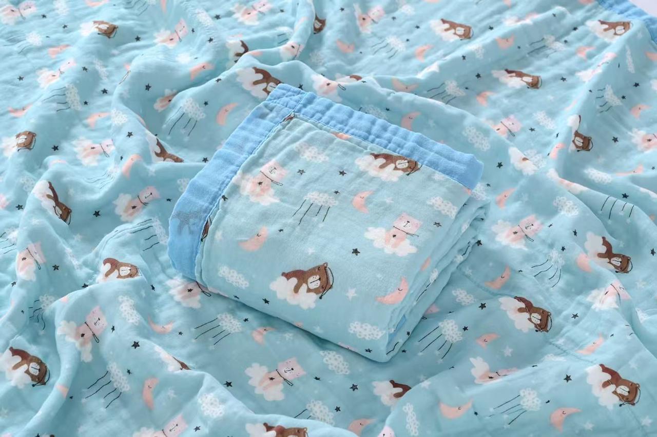 Crinkled Muslin Baby Blanket | Blue Cloud And Teddy