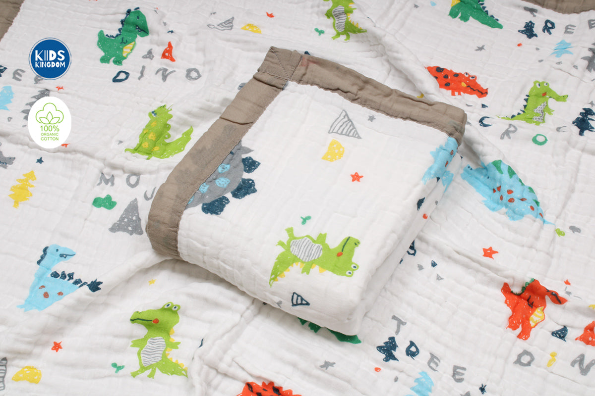 Crinkled Muslin Baby Blanket | Dino