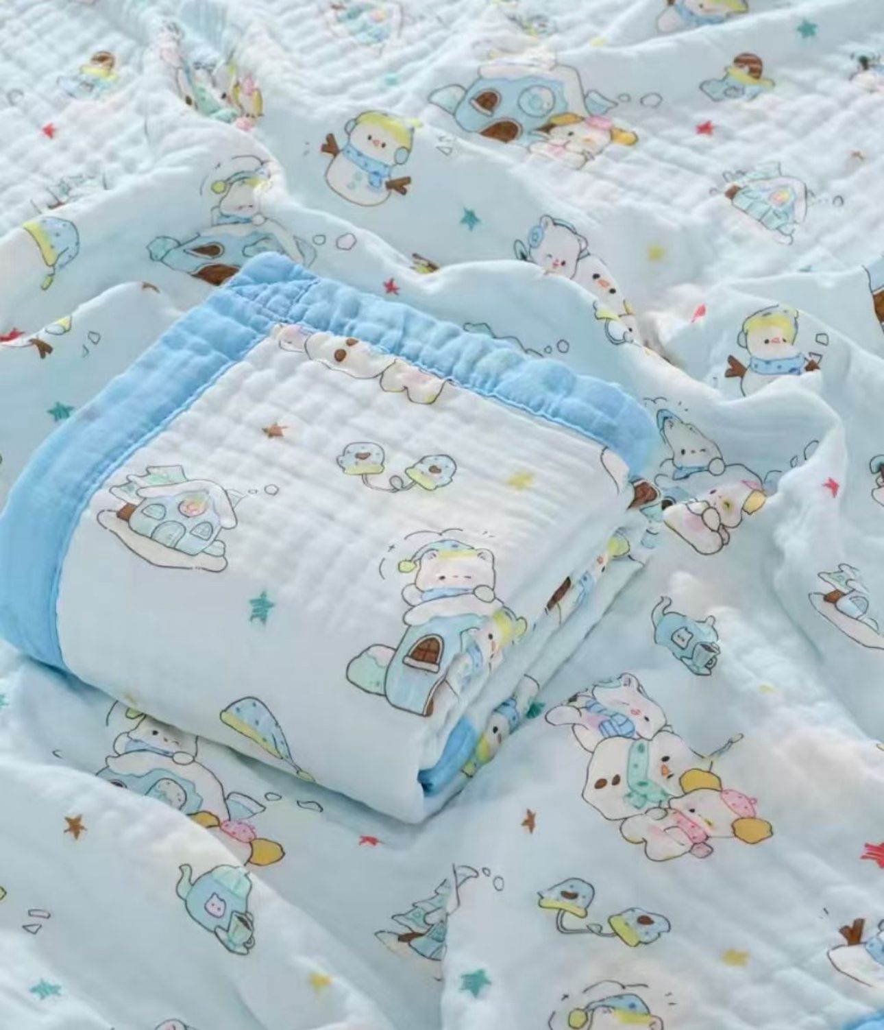 Crinkled Muslin Baby Blanket | Snowy