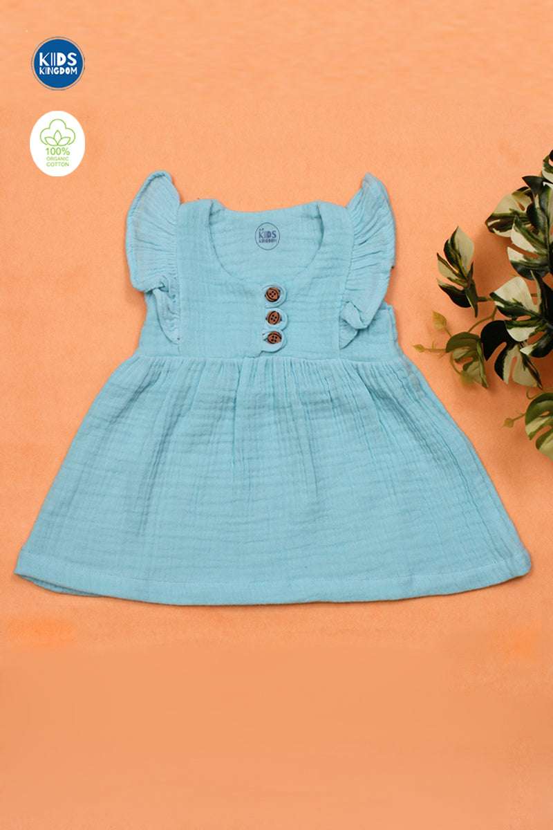 Crinkled Muslin Frock Aqua