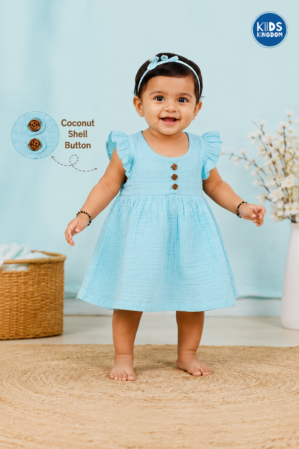 Crinkled Muslin Frock Aqua