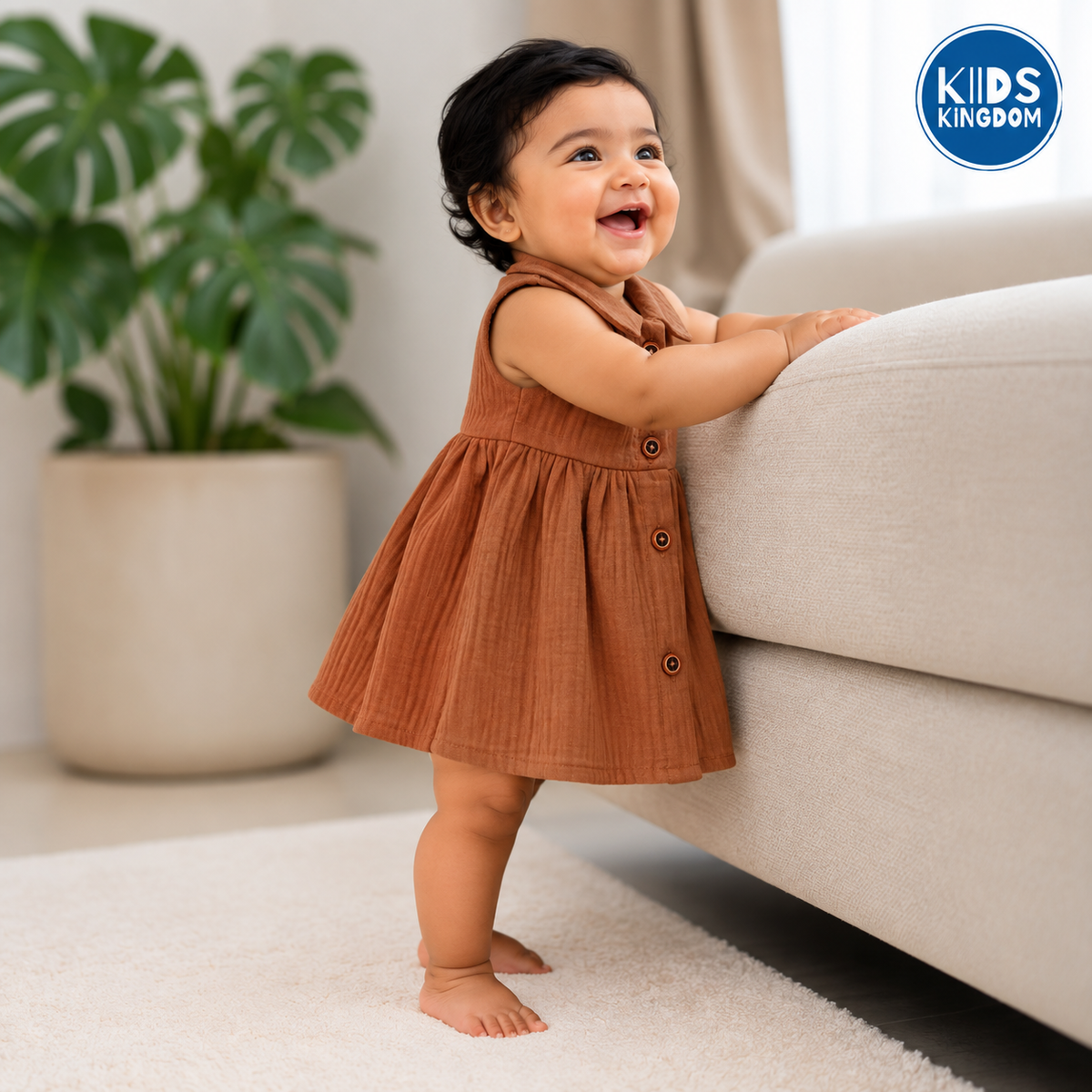 Crinkled Muslin Frock Cinnamon