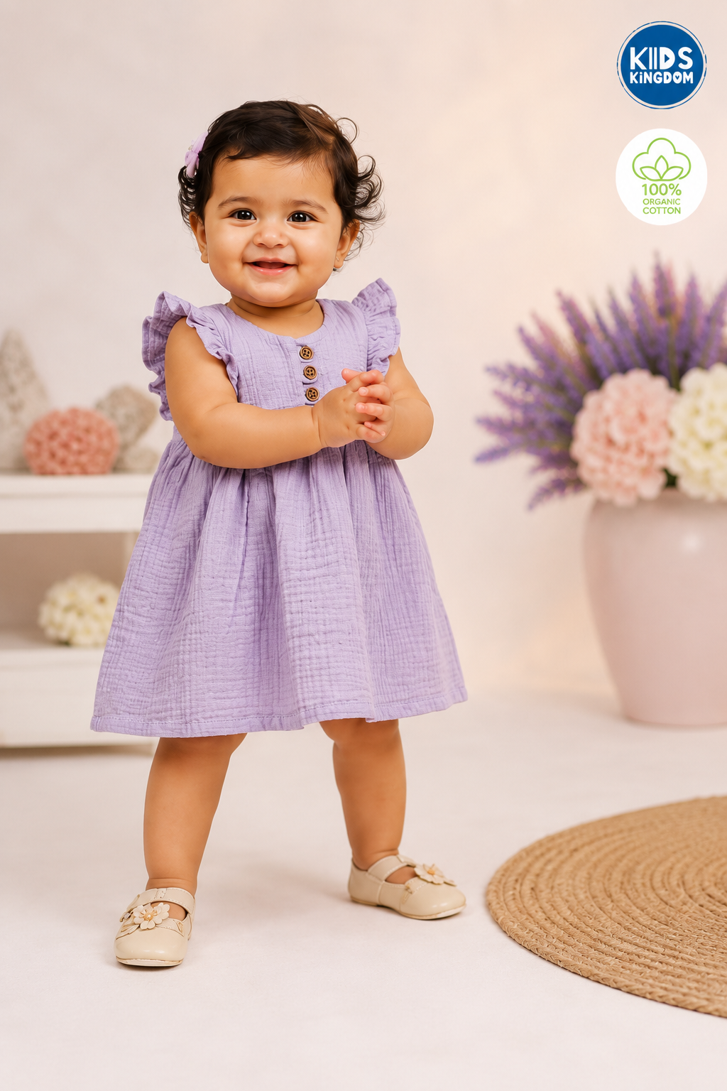 Crinkled Muslin Frock Lilac