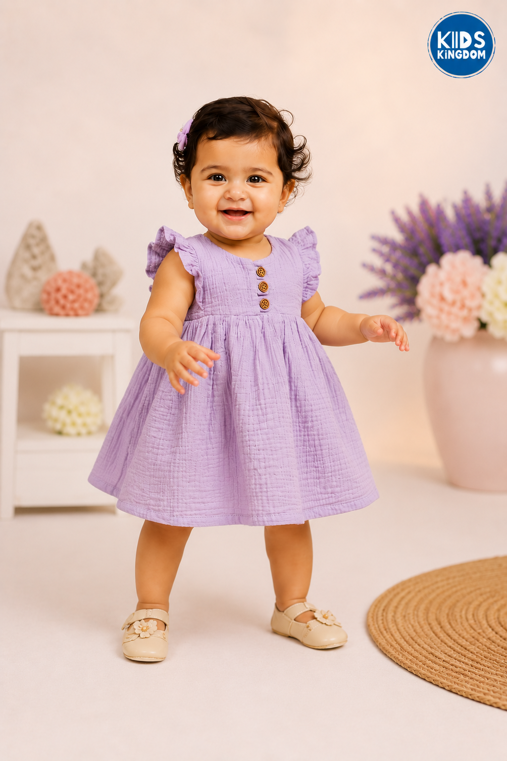 Crinkled Muslin Frock Lilac