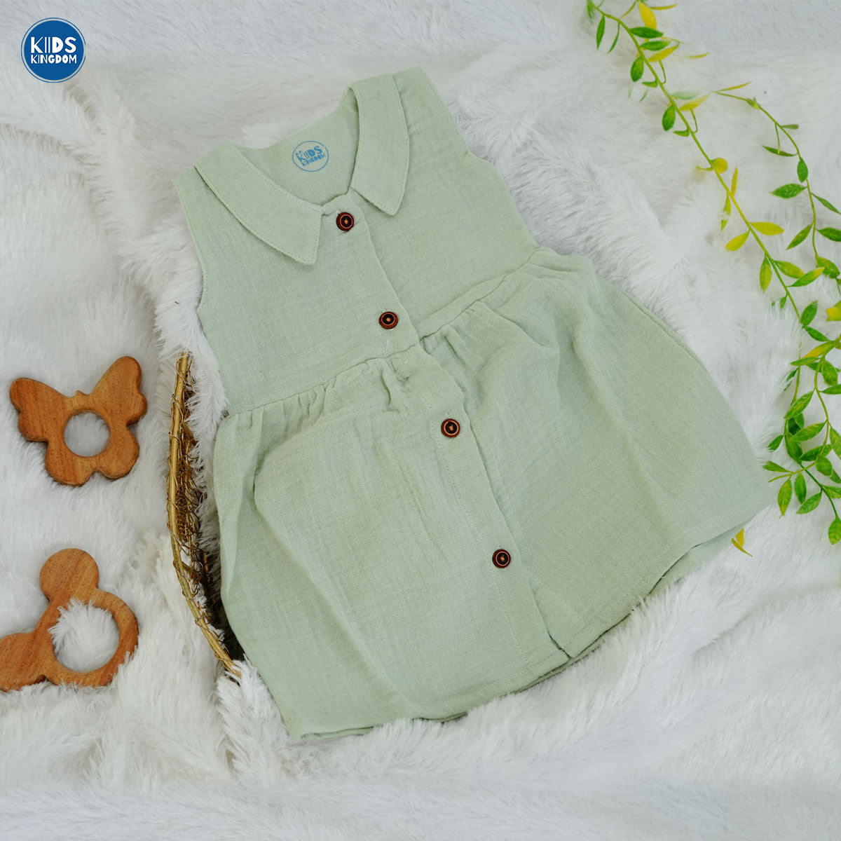 Crinkled Muslin Frock Mint