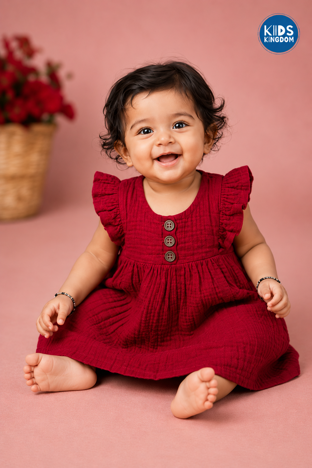 Crinkled Muslin Frock Ruby