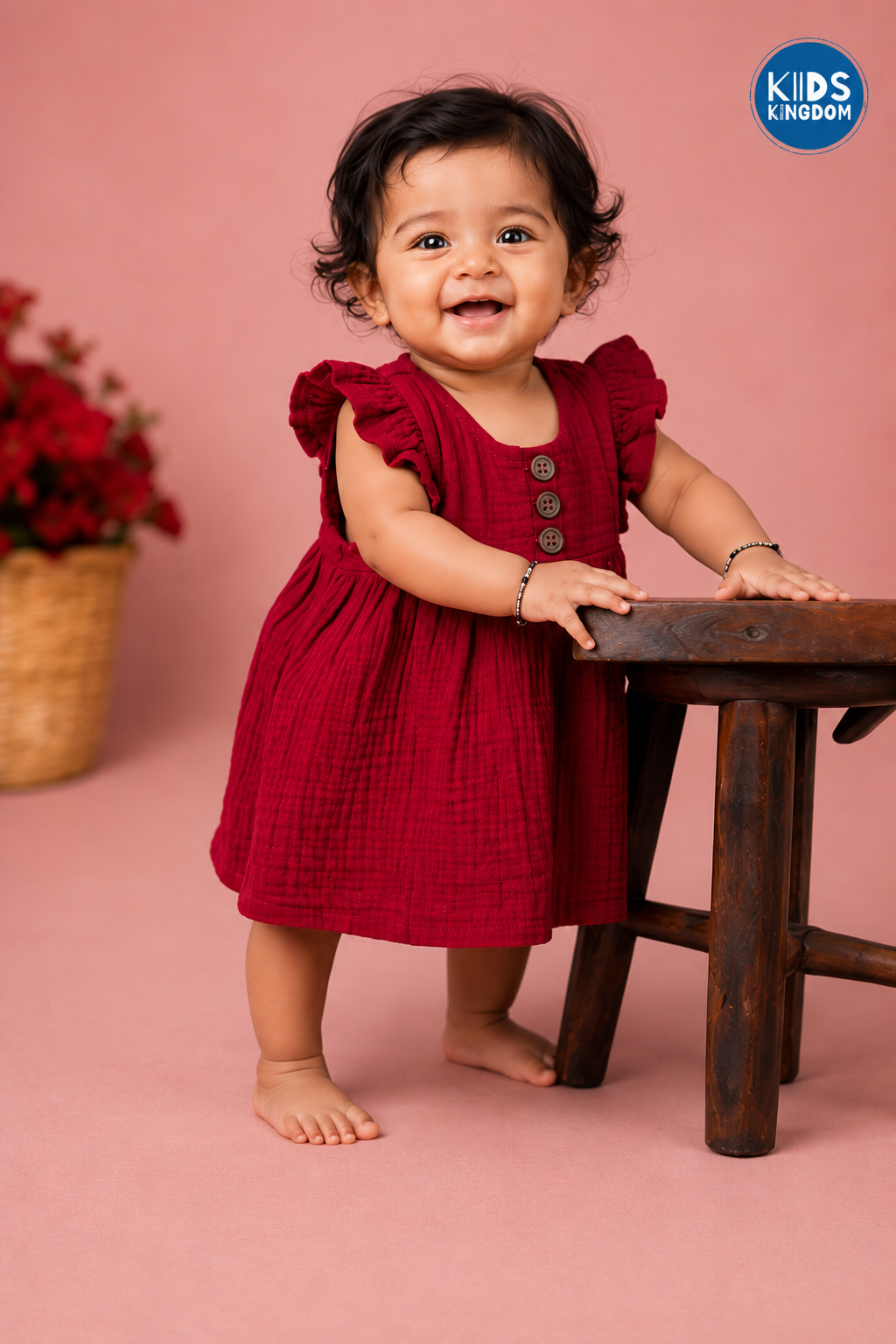 Crinkled Muslin Frock Ruby