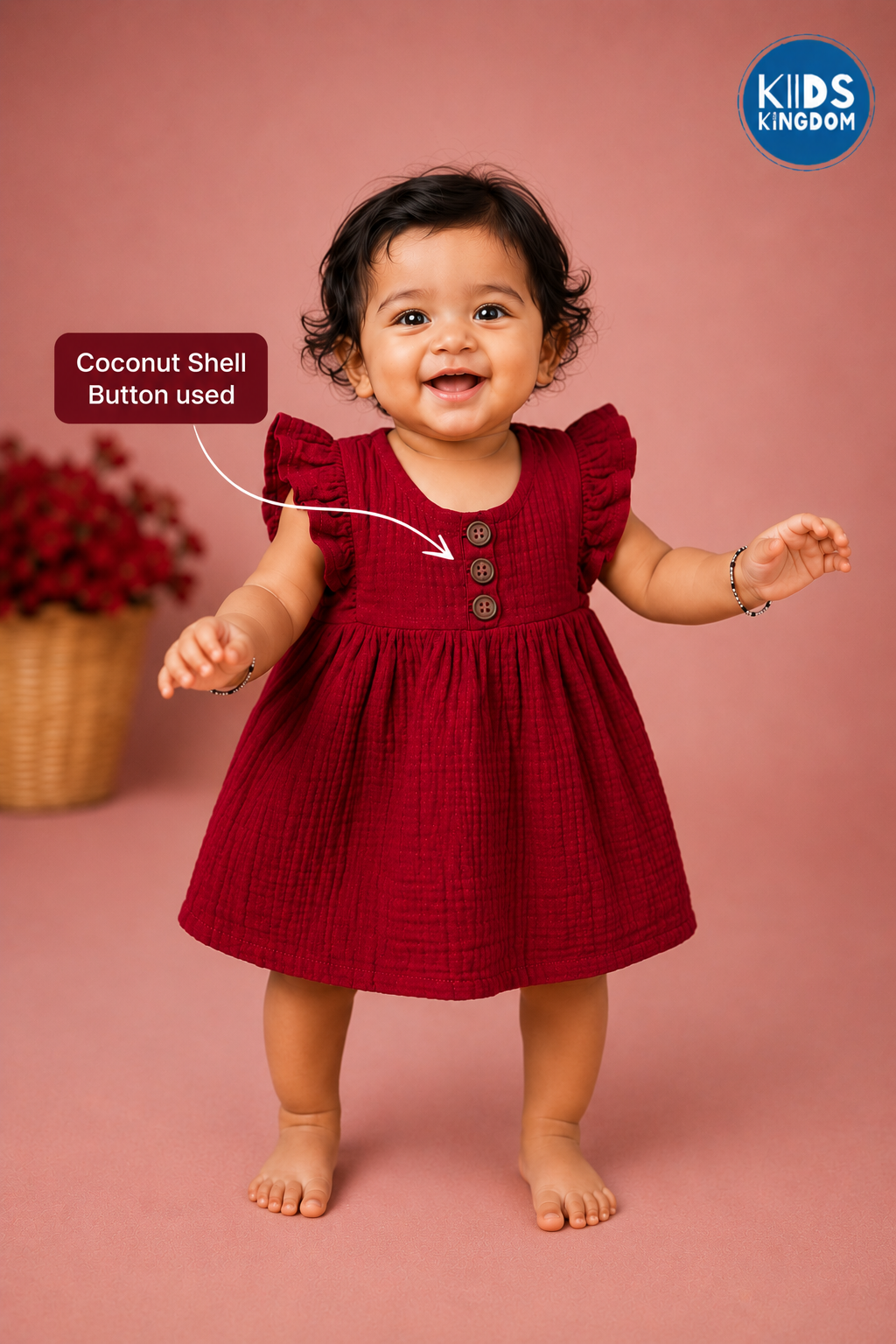 Crinkled Muslin Frock Ruby