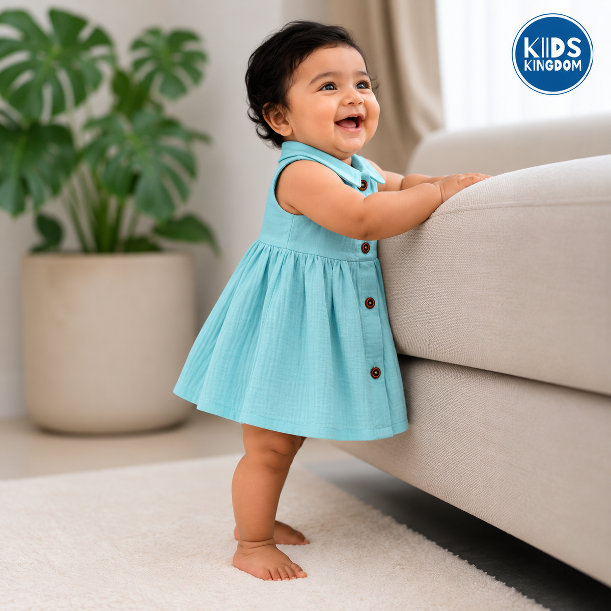 Crinkled Muslin Frock Sky Mist
