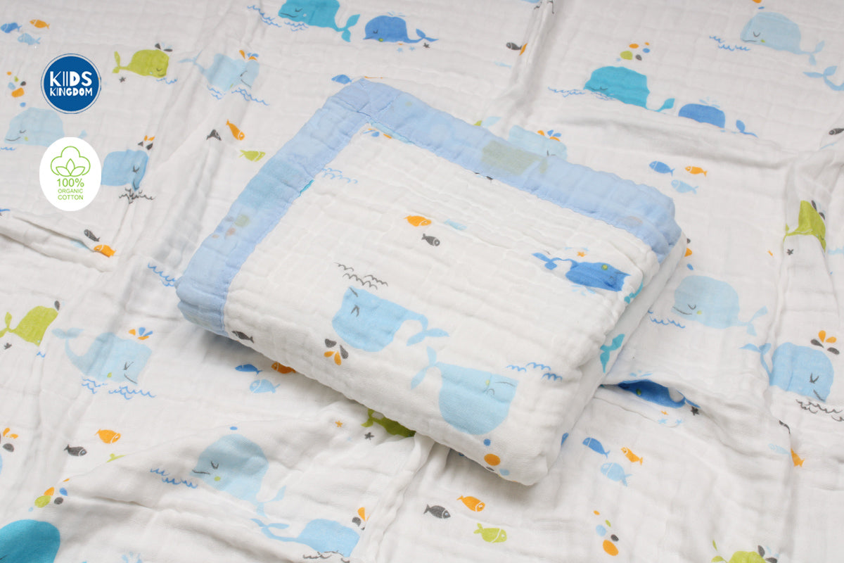 Crinkled Muslin Newborn Blanket | Blue Whale