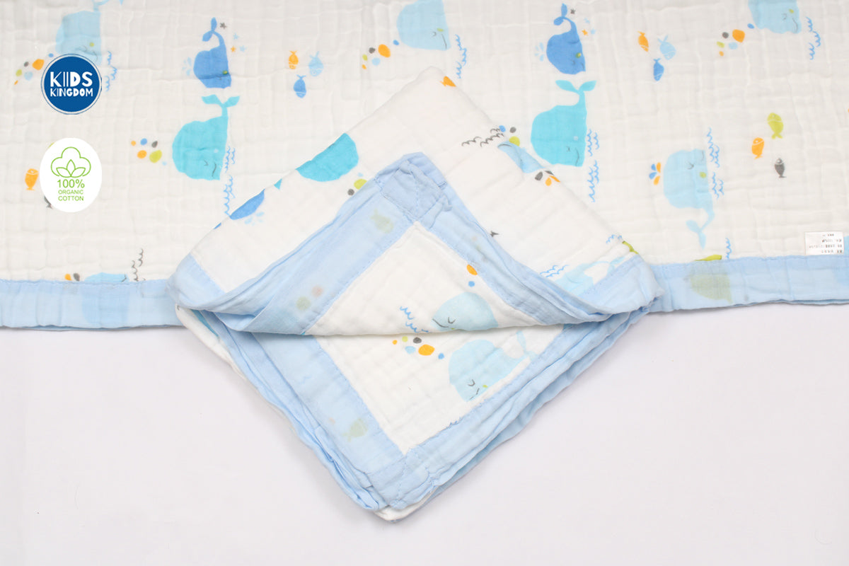 Crinkled Muslin Newborn Blanket | Blue Whale 1