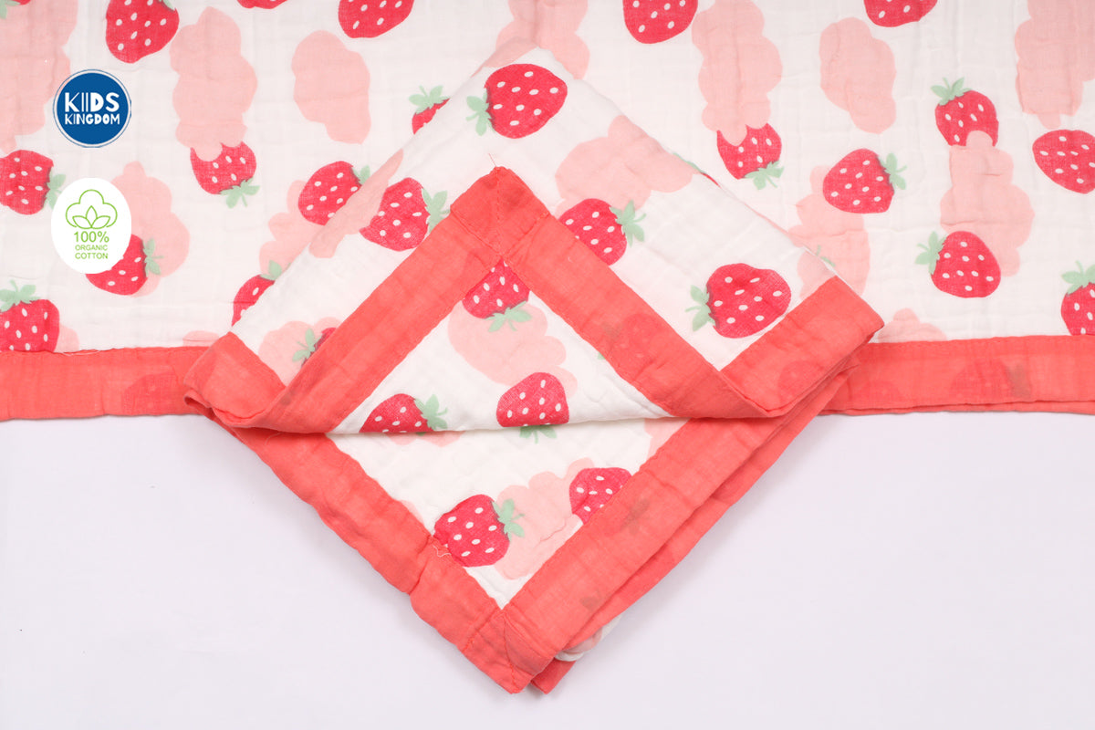 Crinkled Muslin Newborn Blanket | Strawberry 1
