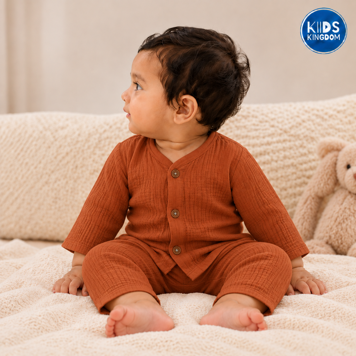 Crinkled Muslin Night Suit Cinnamon