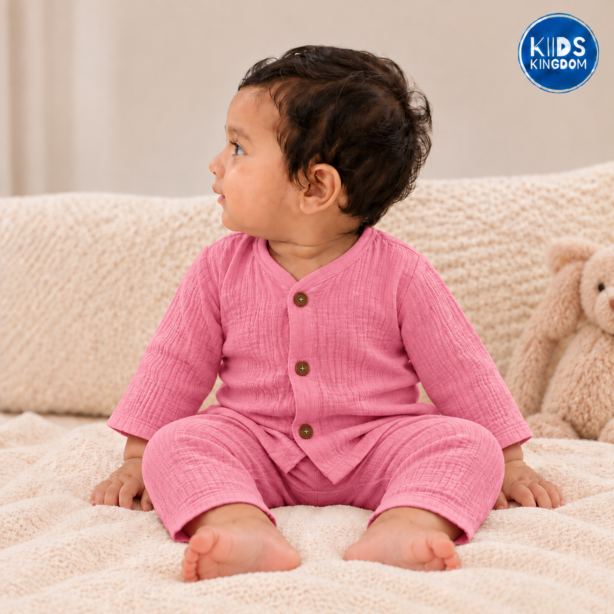 Crinkled Muslin Night Suit Berry