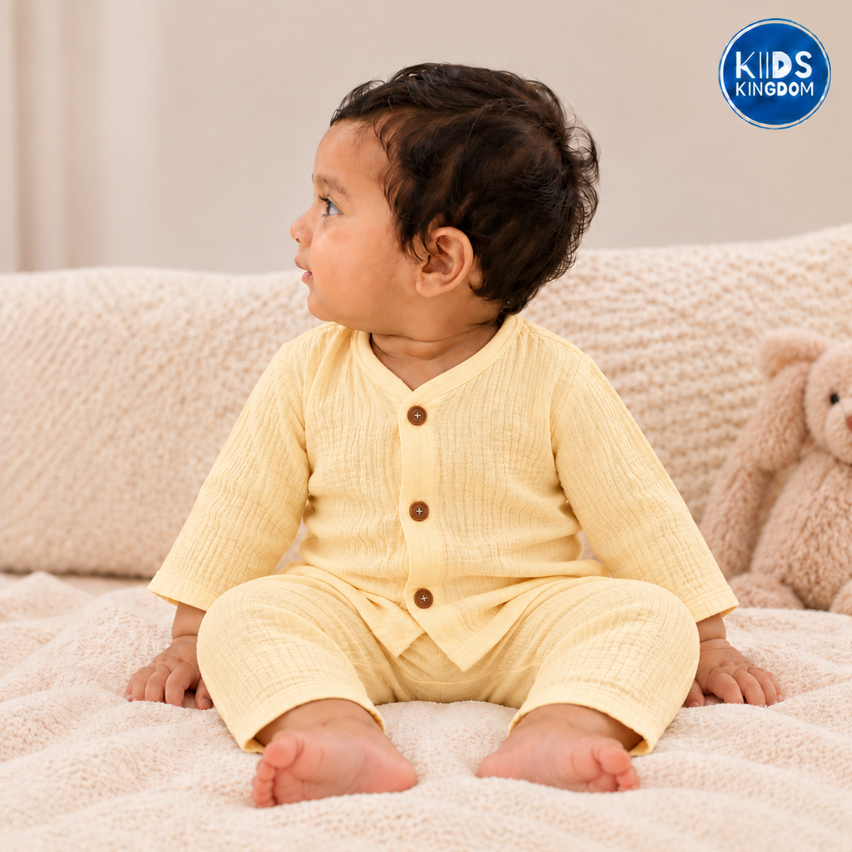 Crinkled Muslin Night Suit Buttercream