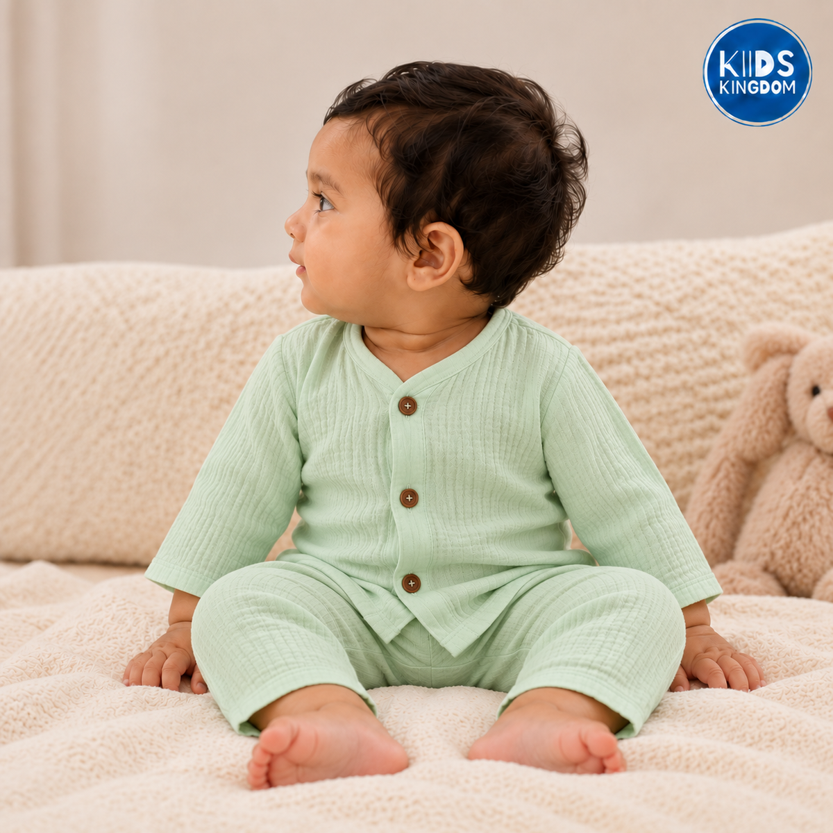 Crinkled Muslin Night Suit Mint