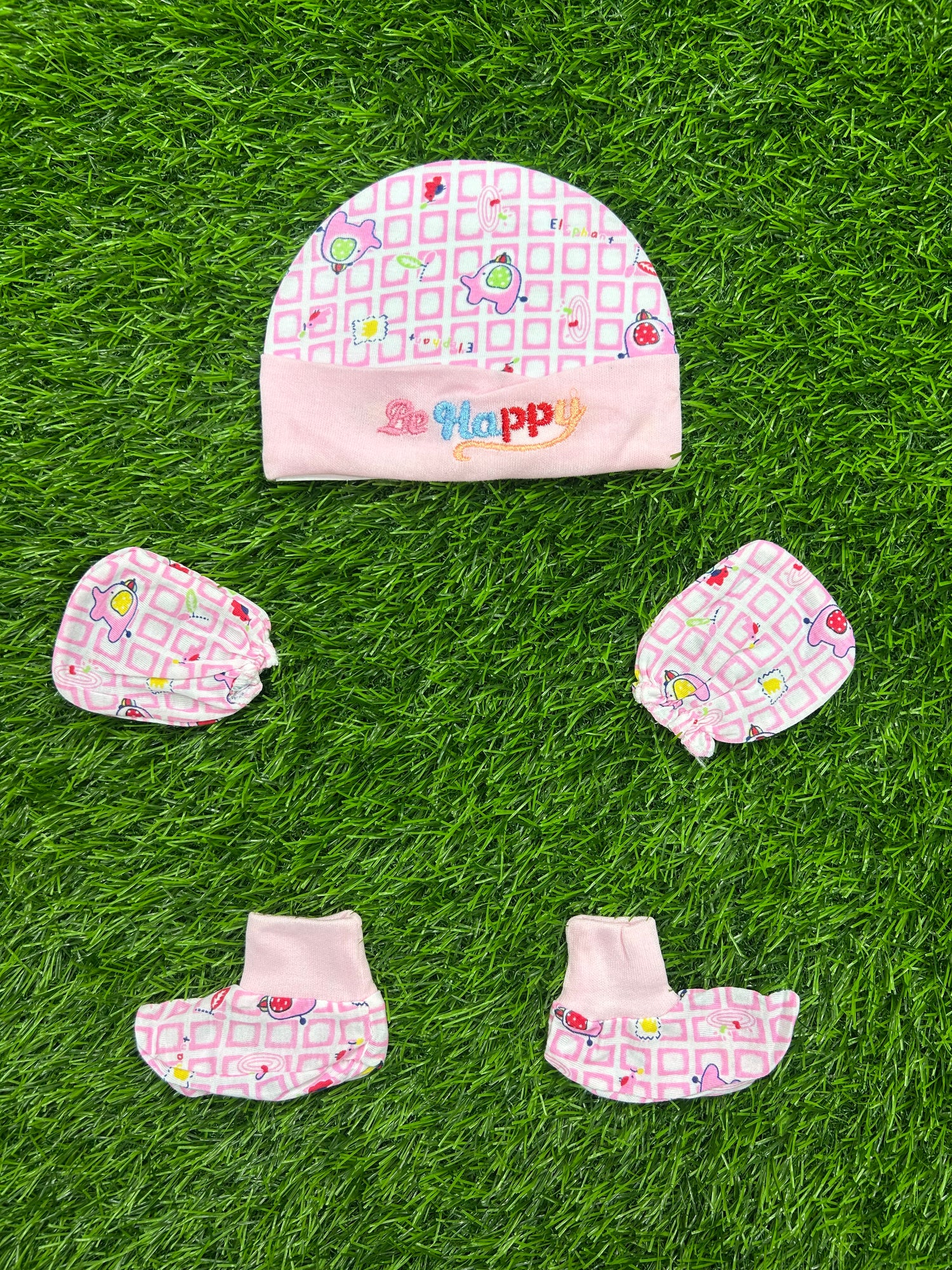 Cap Mitten Booties Pink Teddy
