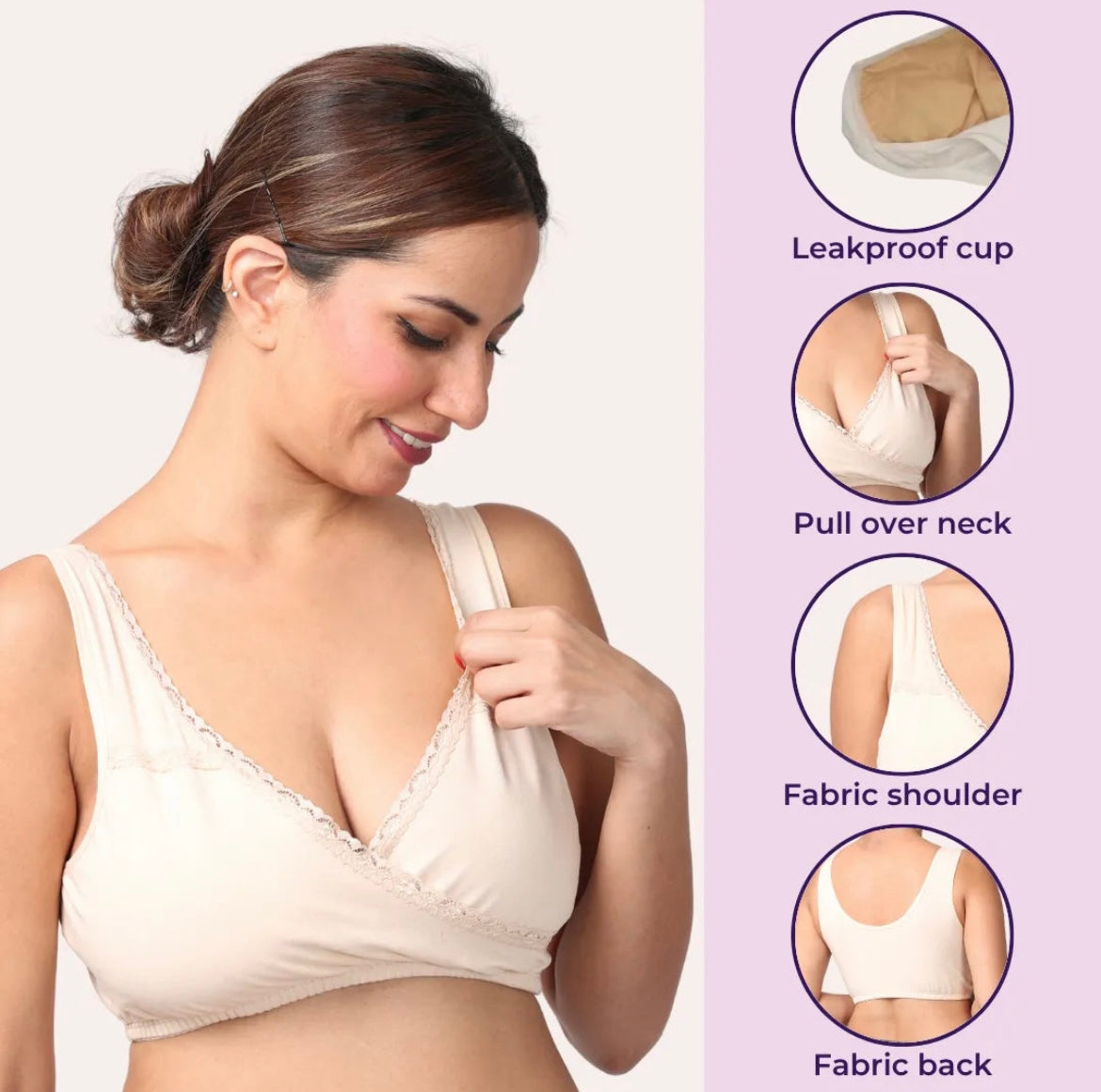 Leakproof Nursing Bra – Baby-Safe Comfort for Night & Lounge - White