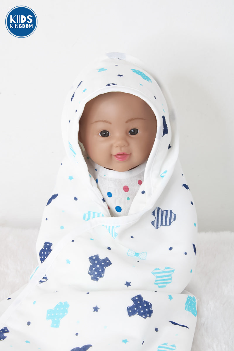 Muslin 8-Layer Infant Hooded Receiving Blanket | Blue Dress