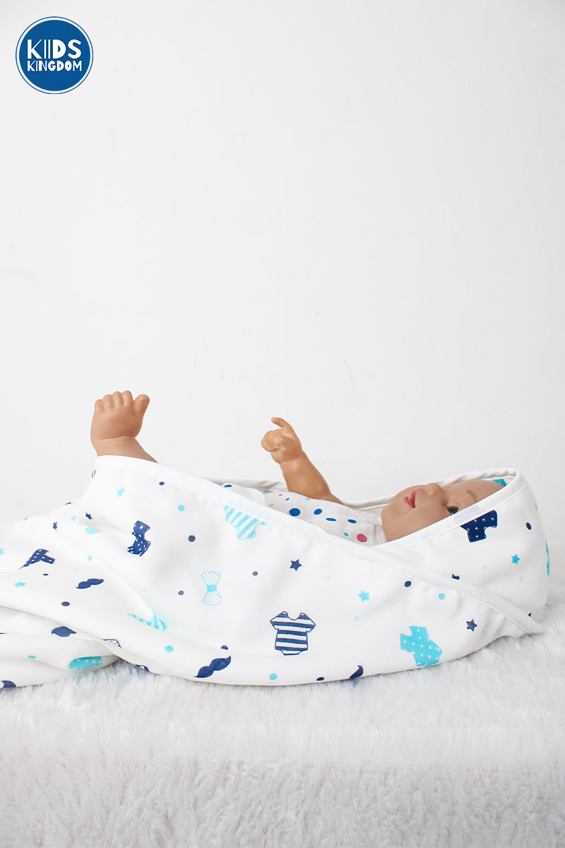 Muslin 8-Layer Infant Hooded Receiving Blanket | Blue Dress